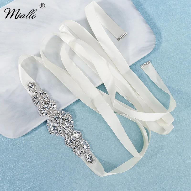 Miallo cinturones de satén para novia, accesorios de boda de Color plateado cristal, de vestido de graduación, faja de novia de Color marfil|Cinturones de novia| - AliExpress