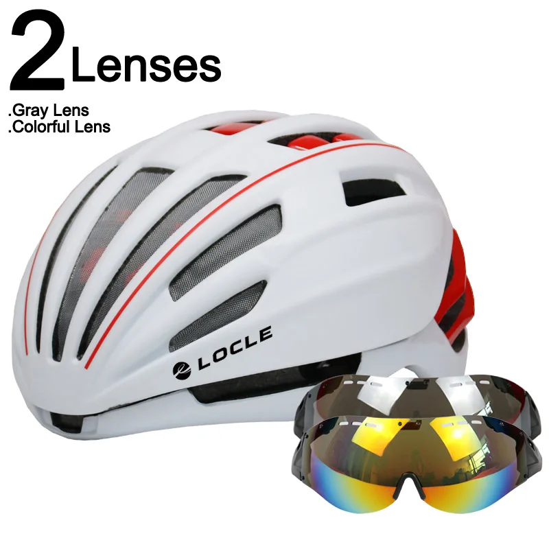LOCLE Goggles велосипедный шлем двухслойный дорожный горный велосипедный шлем с линзой ультралегкий Casco Ciclismo велосипедный шлем 55-61 см - Цвет: White Red 2 Lenses