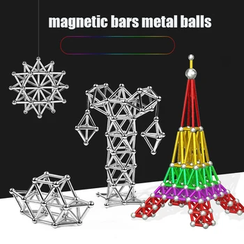 

128pcs Magnets Cube DIY Magic Building Blocks Construction toys Magnetic Sticks Bars Steel Balls Set Puzzle Educational Toys