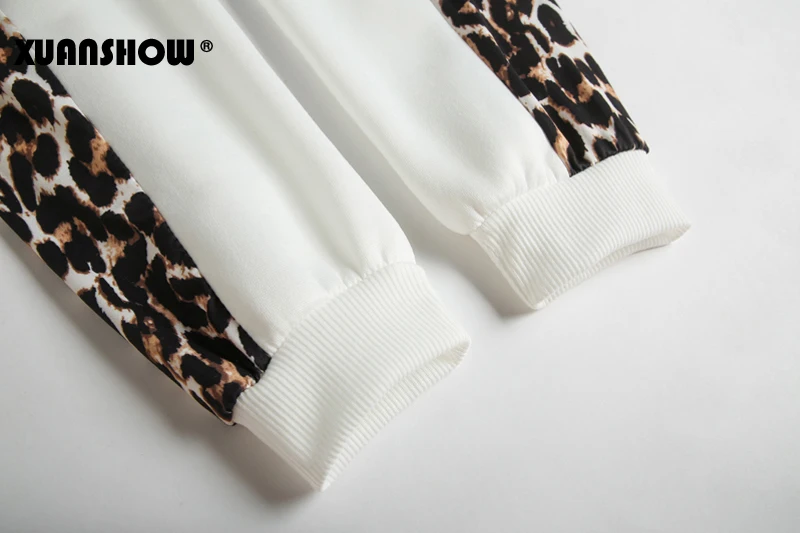 XUANSHOW Осень зима Костюм женский мода Спортивная одежда Леопардовый принт карманный застегивать Набор из двух частей Толстовки и длинные штаны