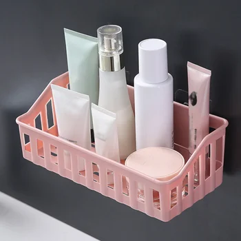 

One Set of 3pcs Punch Free Wall Rack Durable Wall Shelf Plastic Wall Shelf Simple Wall Basket for Home Kitchen Bathroom Hotel (P