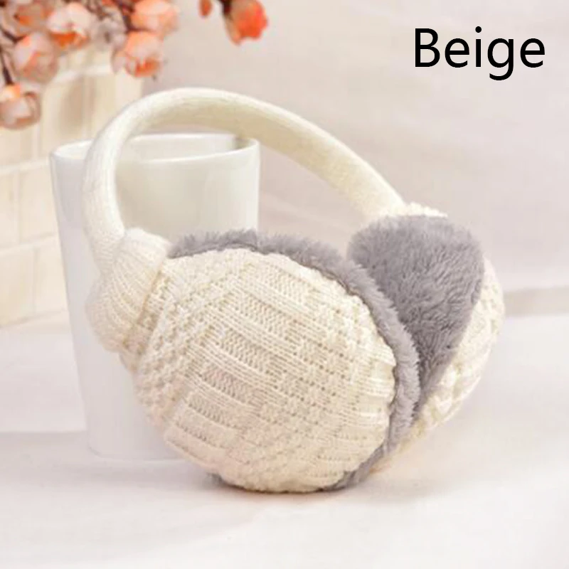 beige Зимние теплые вязаные наушники, детские наушники для мальчиков, наушники для девочек, подарок для малышей, теплые наушники - Цвет: beige