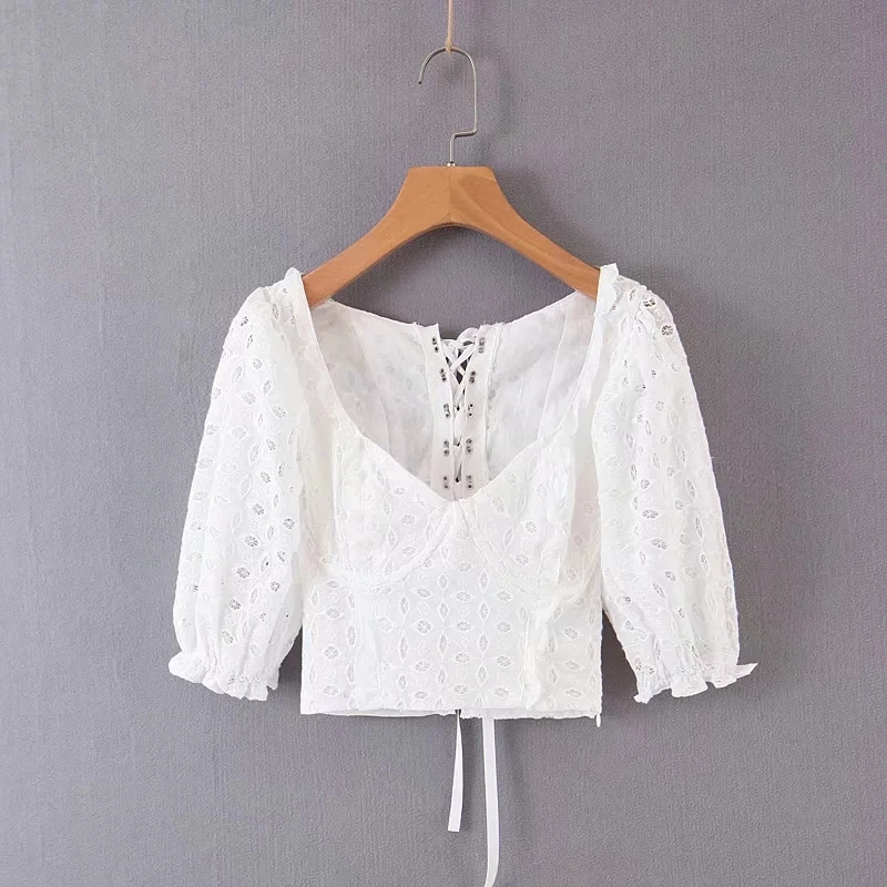 Boho crop tops женский укороченный, женственный короткий рукав сексуальные женские летние топы корейская модная одежда уличная