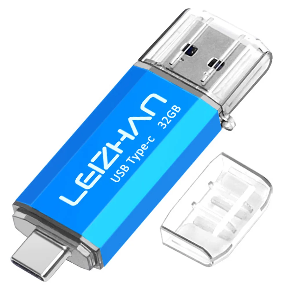 USB флеш-накопитель LEIZHAN type-C, 256 ГБ, 128 ГБ, 64 ГБ, 32 ГБ, 16 ГБ, USB C, фото-накопитель для htc 10, huawei P20, samsung Galaxy S9, Note 9, S8 - Цвет: Type C-USB 3.0-Blue