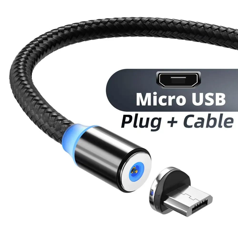 FONKEN Micro USB Магнитный кабель type C USB кабель Быстрая зарядка Магнитный телефонный шнур для IPhone 1 м 2 м светодиодный мобильный Быстрый зарядный провод - Цвет: Black Micro Cable