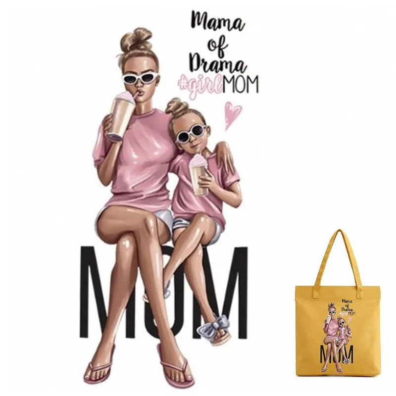 

Fashion Mom Mother Baby Drink Iron On Patches DIY Accessory Heat Transfer Washable Stickers For Clothes Bag Print Hoodies Jeans