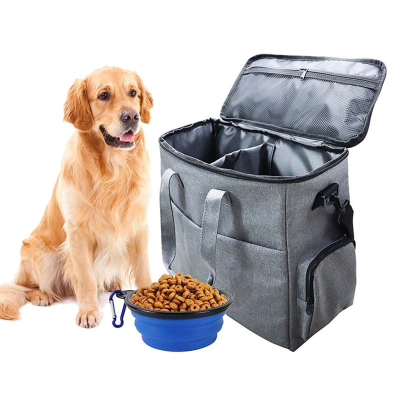 

Pet Travel Shoulder Bag Multi-function Dog Food Tote Carrier Container Organizer with Collapsible Bowl Set