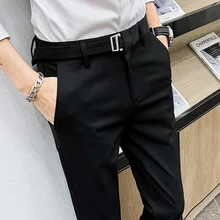 Мужские брюки, Новинка осени, для похудения, британский, вертикальный, чувство, микро Флик, костюм, брюки, свободные, повседневная, модная, Молодежная, мужская одежда