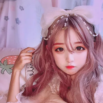 

Gorgeous Bow Pearl Chain Sweet Lolita Kawaii Headband Fairy Cosplay Girl Headwear Hair clasp KC Hair Band Hair Accessories
