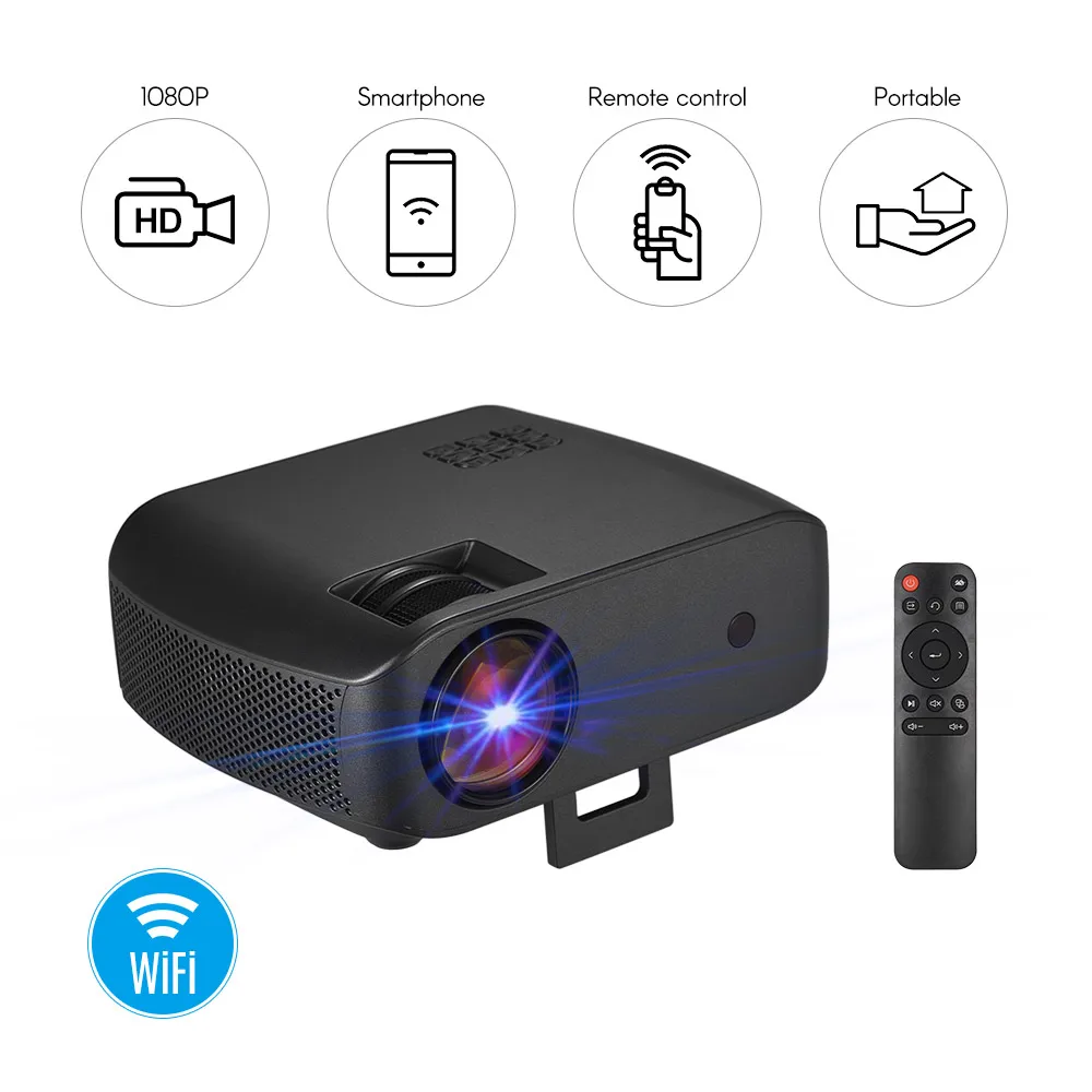 

Portable LED Video Projector 2800 Lumen 15000:1 Contrast Ratio 1280*720P Resolution Full Color Display WiFi BT Connection