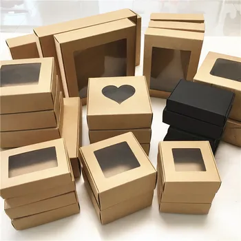 

30PCS Kraft/white and black Boxes With PVC Windows Gift Boxes Handmade Soap Paper Box for Wedding Candy xmas boxes