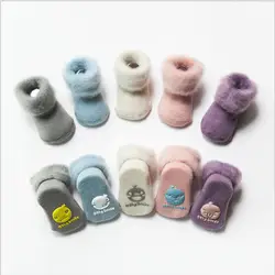 Нескользящие носки-тапочки для малышей зимние толстые детские махровые носки теплые милые хлопковые носки для новорожденных мальчиков и