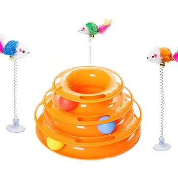 

3-Layer Cat Turntable Track Ball with 10 Funny Cat Stick Interactive Play Circle Track Satisfies Cat 's Hunting Toy