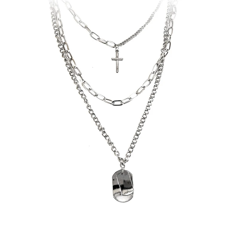 

MISANANRYNE Punk Rock Multilayers Silver Chain Cross Pendant Necklaces Women Men Couples Hip Hop Geometric Necklace Jewelry