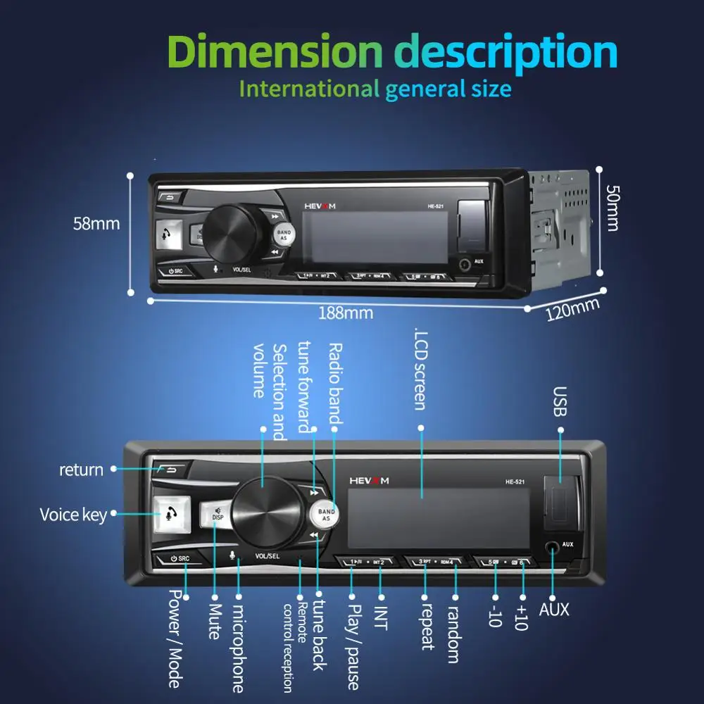 2.5  inch 1DIN 12V In-Dash Car Radio Stereo Voice Remote Control Removable Panel Bluetooth Autoradio FM USB AUX-IN MP3  Player