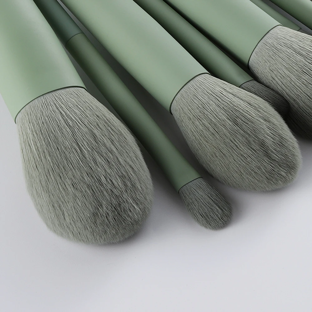 FLD 11/8pcs Natural Hair Green Makeup Brushes Foundation Powder Eyeshadow Eyebrow Brush Set Cosmetic Tool Profesional Maquillaje