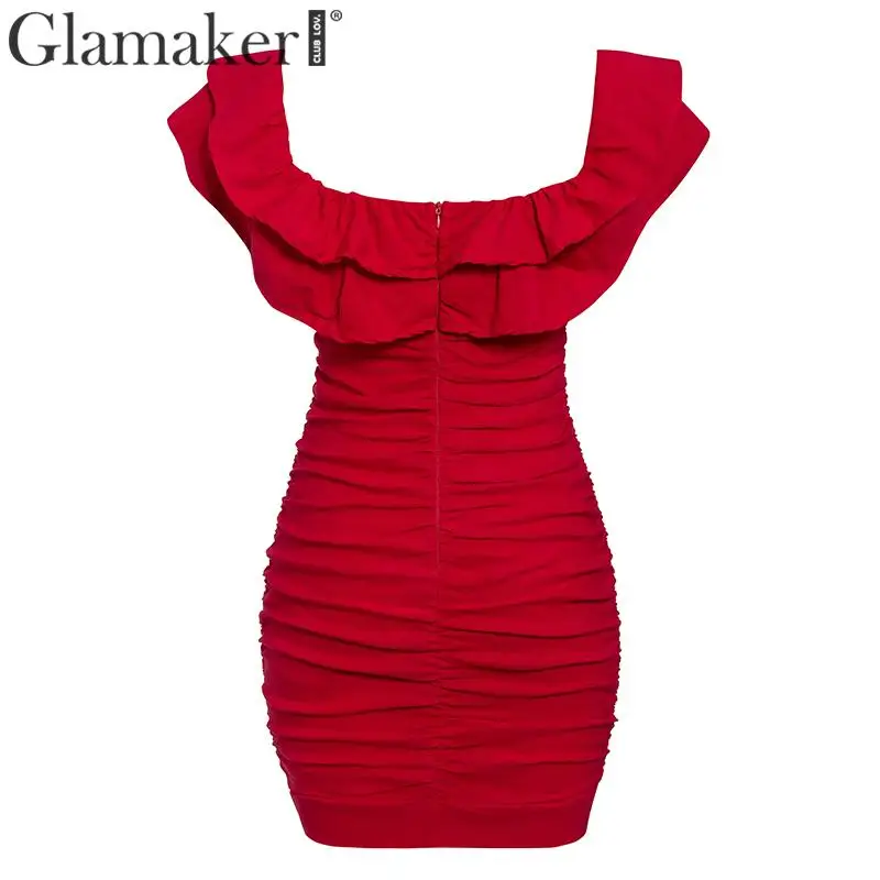 Glamaker гофрированное модное короткое платье для женщин без бретелек для ночного клуба сексуальное Плиссированное красное платье бодикон с открытой спиной винтажное вечернее платье для женщин