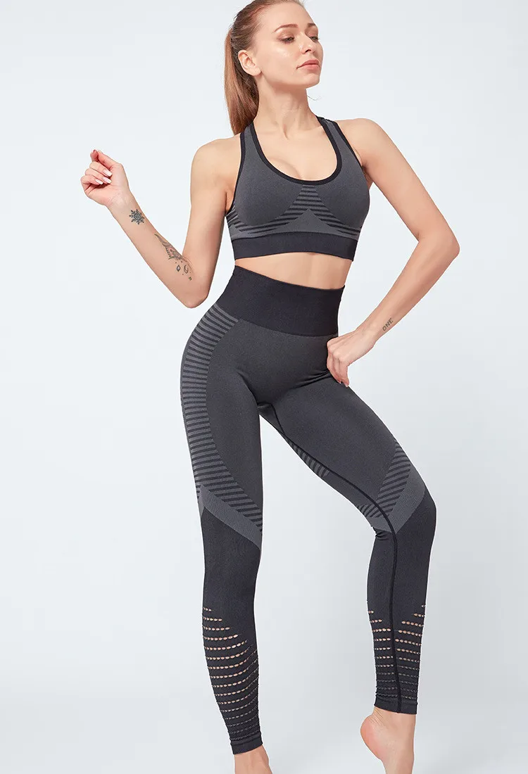 9018 black set Бесшовный комплект для спортзала, нейлоновая женская спортивная одежда, 2 предмета, леггинсы для упражнений, мягкие спортивные бюстгальтеры, женская одежда для фитнеса, комплекты для йоги, спортивные костюмы - Цвет: 9018 black set