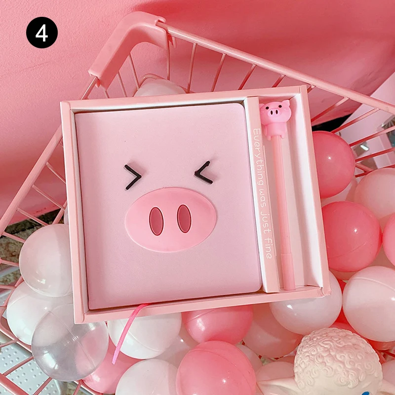 

Pig Journal Notebook Pen Set Lovely Gifts for Girls PP Cover Note Book Traveler Journey Memo AS99