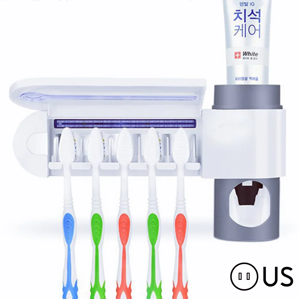3 в 1 ультрафиолетовый свет зубная щетка стерилизатор набор для ванной комнаты держатель для зубной щетки автоматический комплект для зубной пасты инструмент для ухода за полостью рта - Цвет: A US