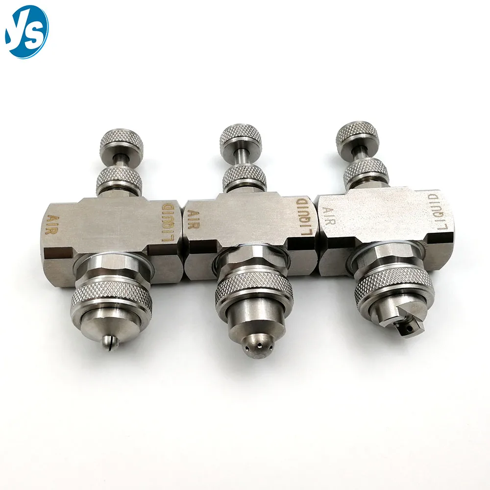 YS Compressed Air Water Misting Nozzle, 30 Micron Air Atomizing Nozzle Adjustable for Gas-Water Mixing Two-fluid Nozzle 1/4