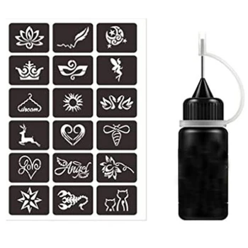 

Tattoo Set ,Temporary Tattoo Set ,1 Bottle of Semi-Permanent Tatoo Ink / Gel, Adhesive Template with Cute Design 6Pcs