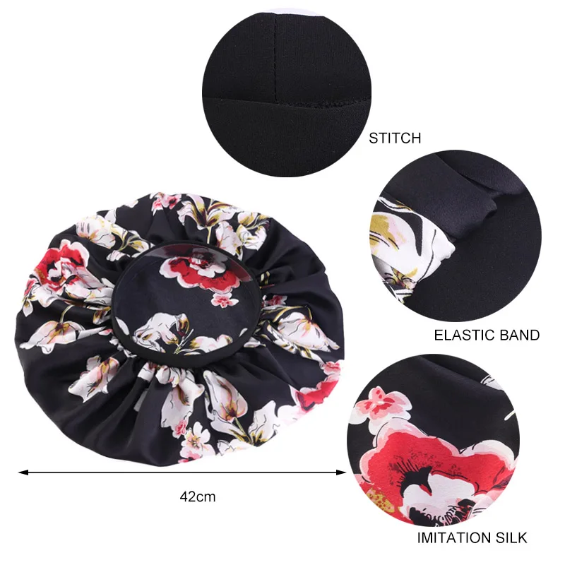 New Women Big Size Beauty print Satin Silky Bonnet Sleep Night Cap Head Cover Bonnet Hat for For Curly Springy Hair BlackTJM-408C Extra Large Print Satin Silky Bonnet Sleep CapTJM-408B Extra Large Print Satin Silky Bonnet Sleep Cap flapper headband