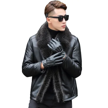 

England Style Men's Fashion Winter Thick Geunine Leather Raccoon Fur Collar Coats Men Single Breasted Real Woolen Liner Jacket