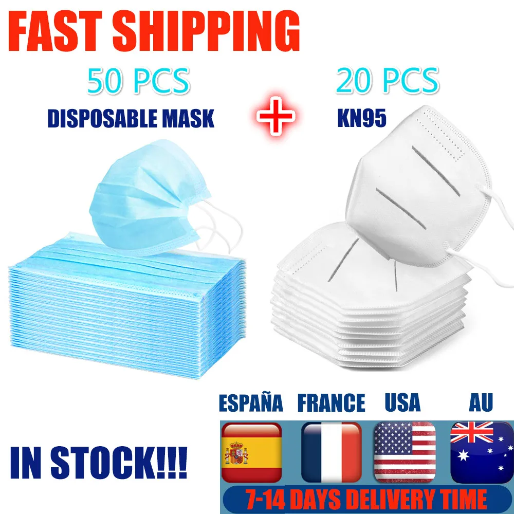 

Total 70PCS Mask Set Including 20PCS KN95 Mask and 50PCS PM2.5 Disposable Non-woven Anti Fog Dust Mask Kit Drop Shipping