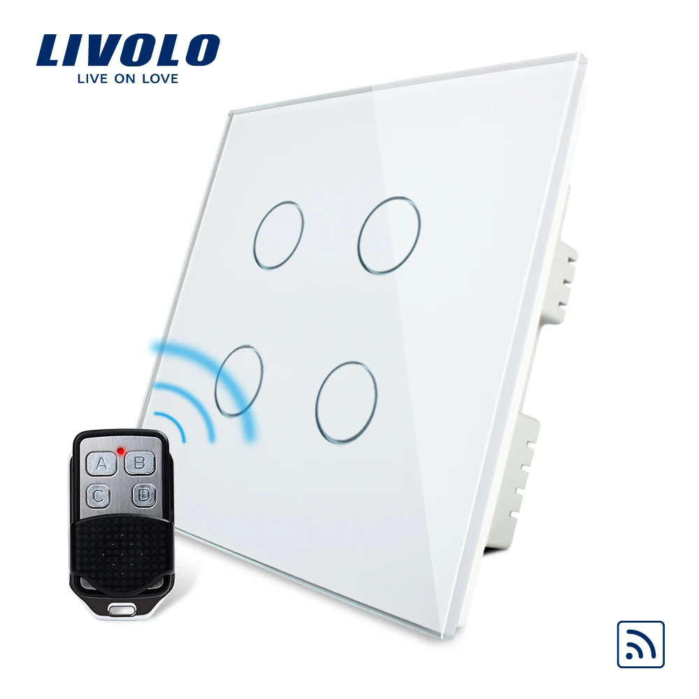 

Livolo UK standard 4gang Wireless Remote Touch Switch , AC 220-250V , Crystal Glass Panel, VL-C304R-61,no remote controller