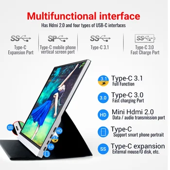 

UltraThin 15.6" monitor portable display 1080p IPS vertical screen for iphone & huawei ps3 ps4 switch gaming HDR USB type C HDMI