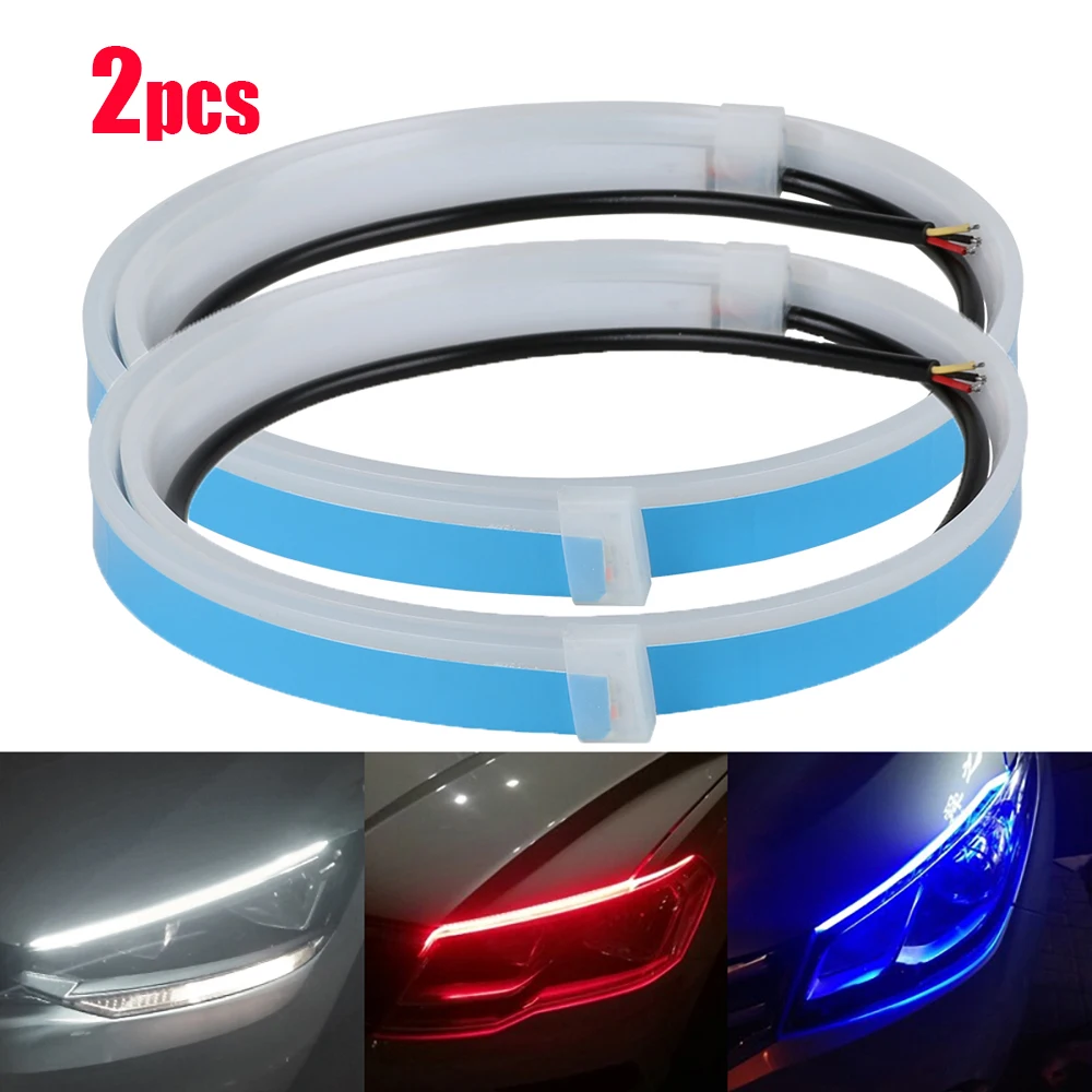 12V Flashing Car DRL Lights LED Strips Day Running Turn Signal Lamps Decorative RGB Fog Brake Automotive Accessories Universal | Автомобили