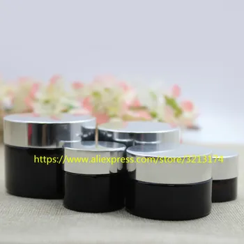 

5g 10g 15g 20g 30g 50g brown amber glass jar with shiny silver aluminum lid,cosmetic eye mini sample mask cream facial container