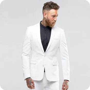 

Custom Men White Suits Wedding Man Outfits Slim Fit Groom Tuxedo Costume Homme 2Piece(Coat+Pants)Man Blazers Terno Masculino