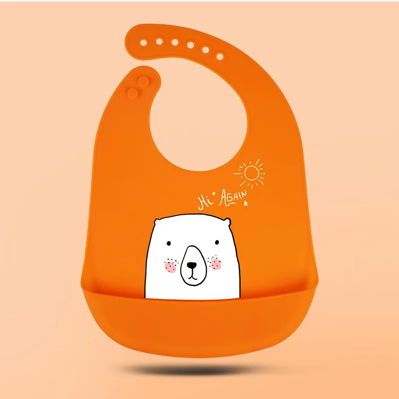 Orange Bear Детский нагрудник для кормления, слюнявчик, полотенце, Мультяшные силиконовые фартуки, регулируемый слюнявчик для новорожденных, бандана, нагрудники, Детский водонепроницаемый тканевый нагрудник - Цвет: Orange Bear