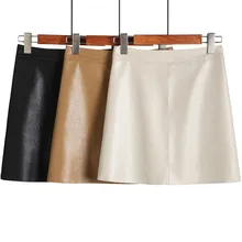 Юбки из искусственной кожи с высокой талией, Женская мини-юбка-карандаш с молнией сзади, весна-лето, уличная одежда, черные короткие юбки