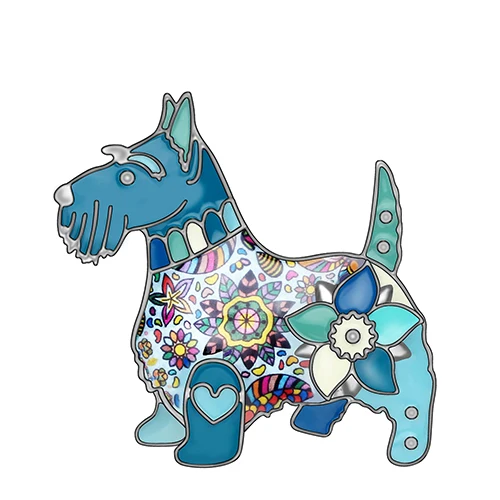 WEVENI Эмаль сплав цветочный шнауцер собака Броши прищепки шарф животных домашних животных Ювелирные изделия для женщин девушек влюбленных украшения подарки - Окраска металла: Blue