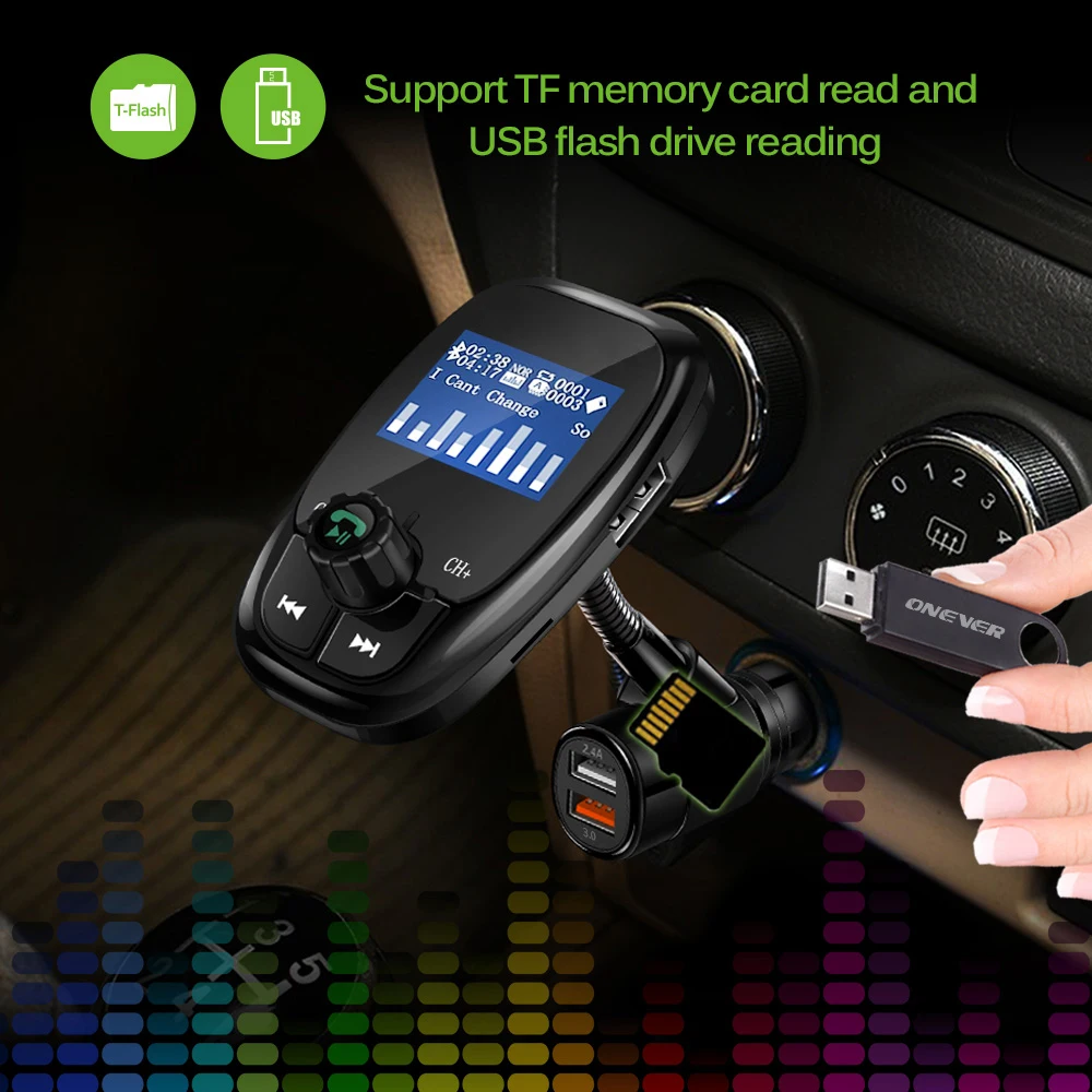 Onever Автомобильный MP3 музыкальный плеер Bluetooth 5,0 приемник fm-передатчик двойной USB QC3.0 зарядное устройство U диск/TF карта без потерь музыка Новинка