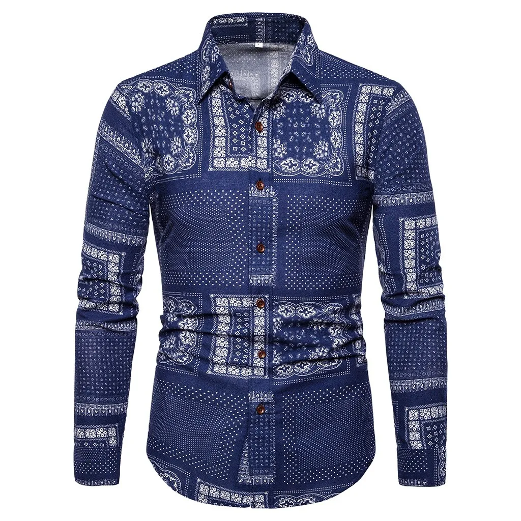Мужская пляжная гавайская рубашка Весна Осень VogueMen рубашки Slim Fit с длинным рукавом мужская одежда платье рубашка VogueCamisa Femenina