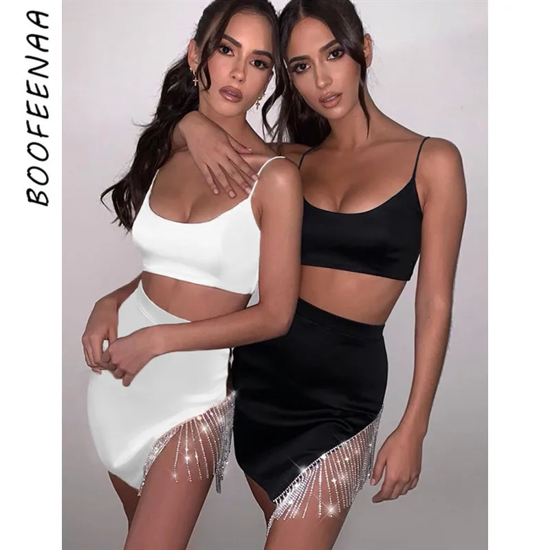 BOOFEENAA/пикантные женские комплекты из двух предметов с бахромой и бриллиантами