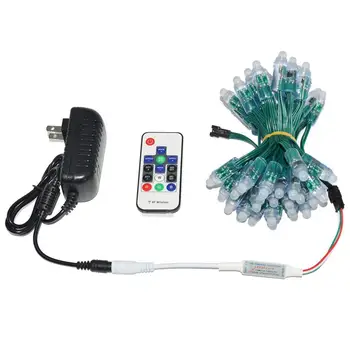 

WS2811 Diffused Digital RGB LED Pixel Lights Kit Green Wire Addressable Round DIY LED Pixels Module with RF Remote jk1016