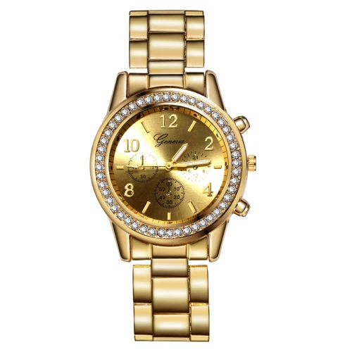Geneva Классические роскошные женские наручные часы со стразами женские часы женские модные золотые часы Reloj Mujer Montre Femme - Цвет: Золотой