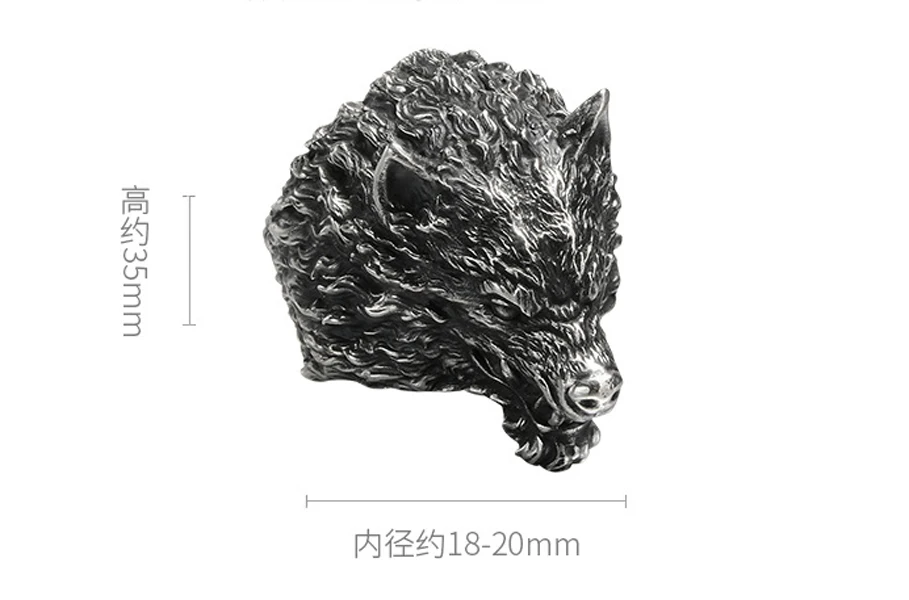 s4772(S999银饰品复古足银粗犷潮款霸气狼头狼王戒指 男士个性夸张指环