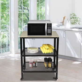 

3-Tier Kitchen Microwave Cart Rolling Kitchen Utility Cart Standing Bakers Rack Storage Cart with Metal Frame for Living Room