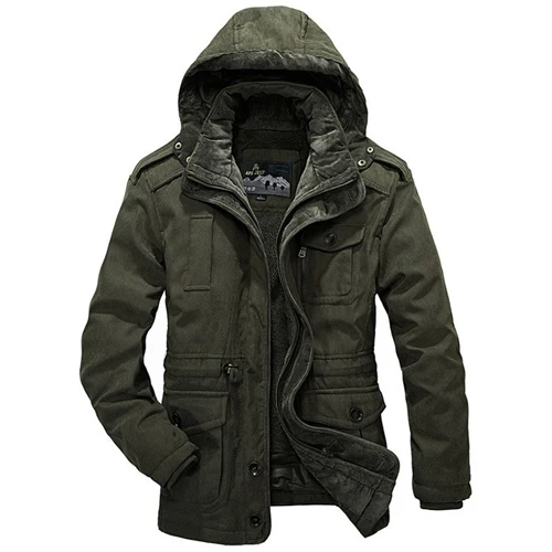 Горячая зимняя куртка Мужская Утепленная теплая куртка минус 40 градусов с хлопковой подкладкой Мужская ветровка с капюшоном парка плюс размер 4XL пальто - Цвет: Army Green