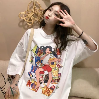 

Women Summer Fashion Brand Korea Style Cartoon Girl Print Short Sleeve T-shirt Female Casual Loose Tee Tshirts Cloth