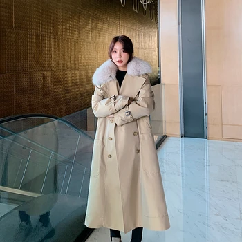 

2020 Winter Long Cotton Women's Jacket Thick Warm Fashion Casual High Quality Faux Leather Collar Khaki Women's Parka Coat