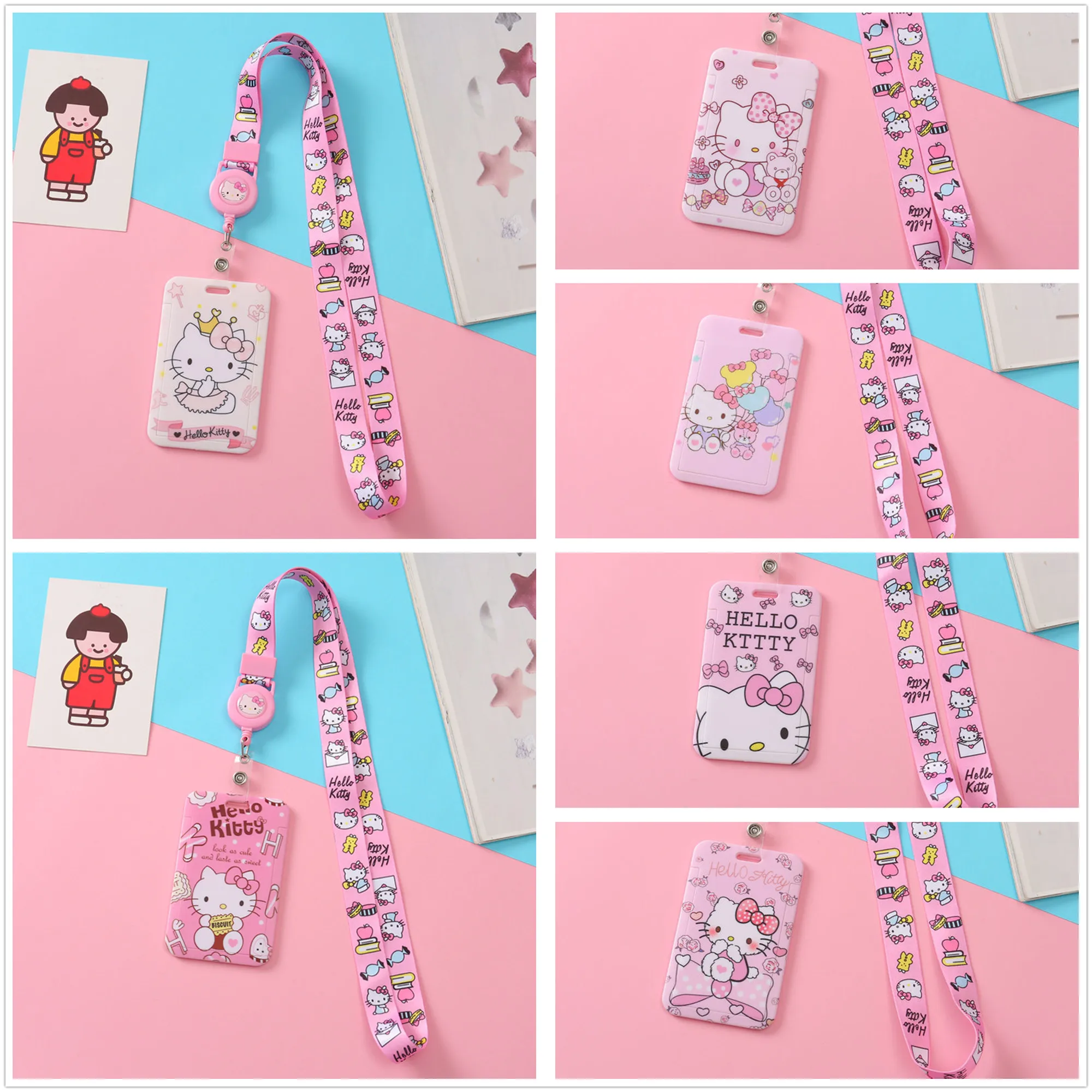 Hello Kitty ID Credit Bank Card Holder Kawaii Animal Students Bus Case Cartoon Cat Halter Access Badge Cards Cover |