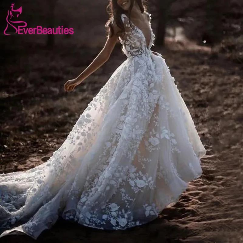 Сексуальное богемное свадебное платье с коротким рукавом, глубоким v-образным вырезом, цветочной аппликацией, свадебные платья с открытой спиной, Vestido De Noiva, платье невесты
