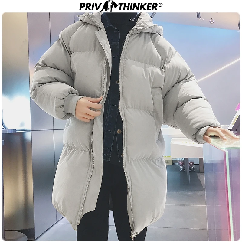 Najtaniej Privathinker 2019 zima nadrukowana bluza z kapturem Parka mężczyźni Slim koreański długa kurtka płaszcz męska wiatrówka parki Oversize ciepłe ubrania młodzieżowe